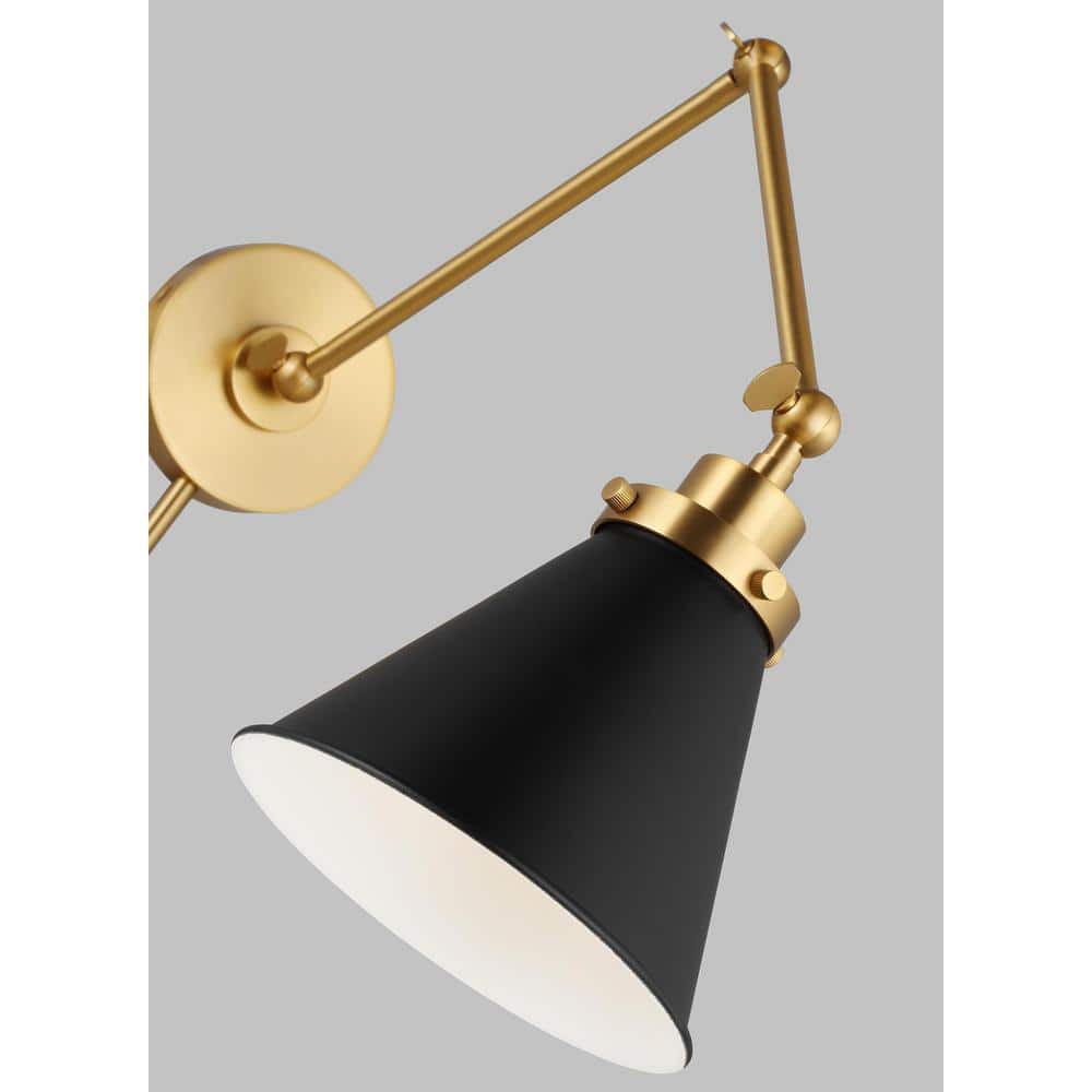 Midnight Black and Burnished Brass Adjustable Plug-In Wall Sconce