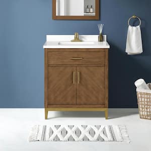 Diya 30 in. W x 22 in. D x 34 in. H Single Sink Bath Vanity in Macchiato with White Engineered Stone Top