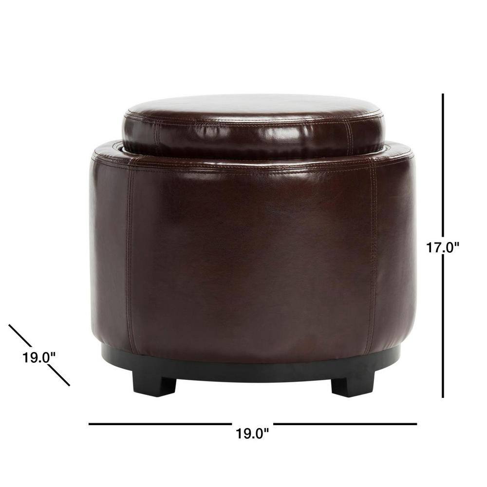 Transitional Cordovan Round Ottoman with Storage Tray