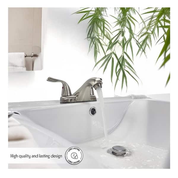 Dual Wing Handle Classic Low-Rise Spout 4 in. Centerset Bathroom Lavatory Faucet without Drain Kit in Brushed Nickel