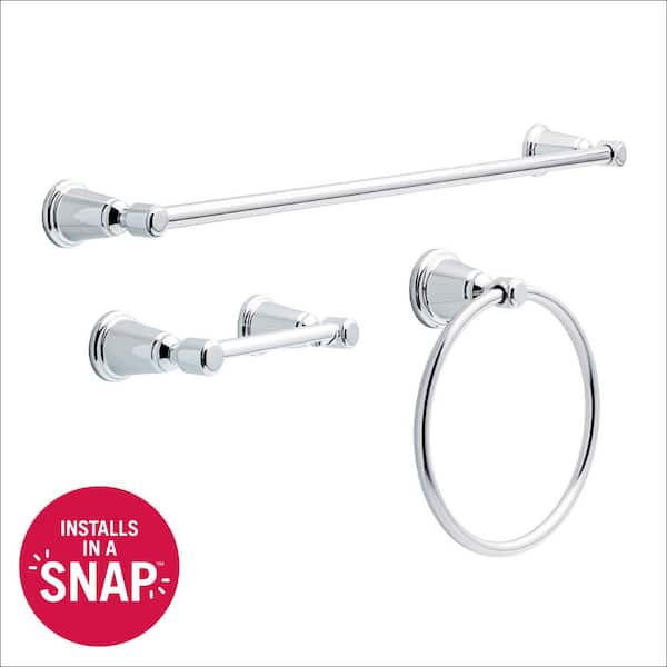 Foundations Design Series 3-Piece Bath Hardware Set 24 in. Towel Bar, Toilet Paper Holder, Towel Ring in Polished Chrome