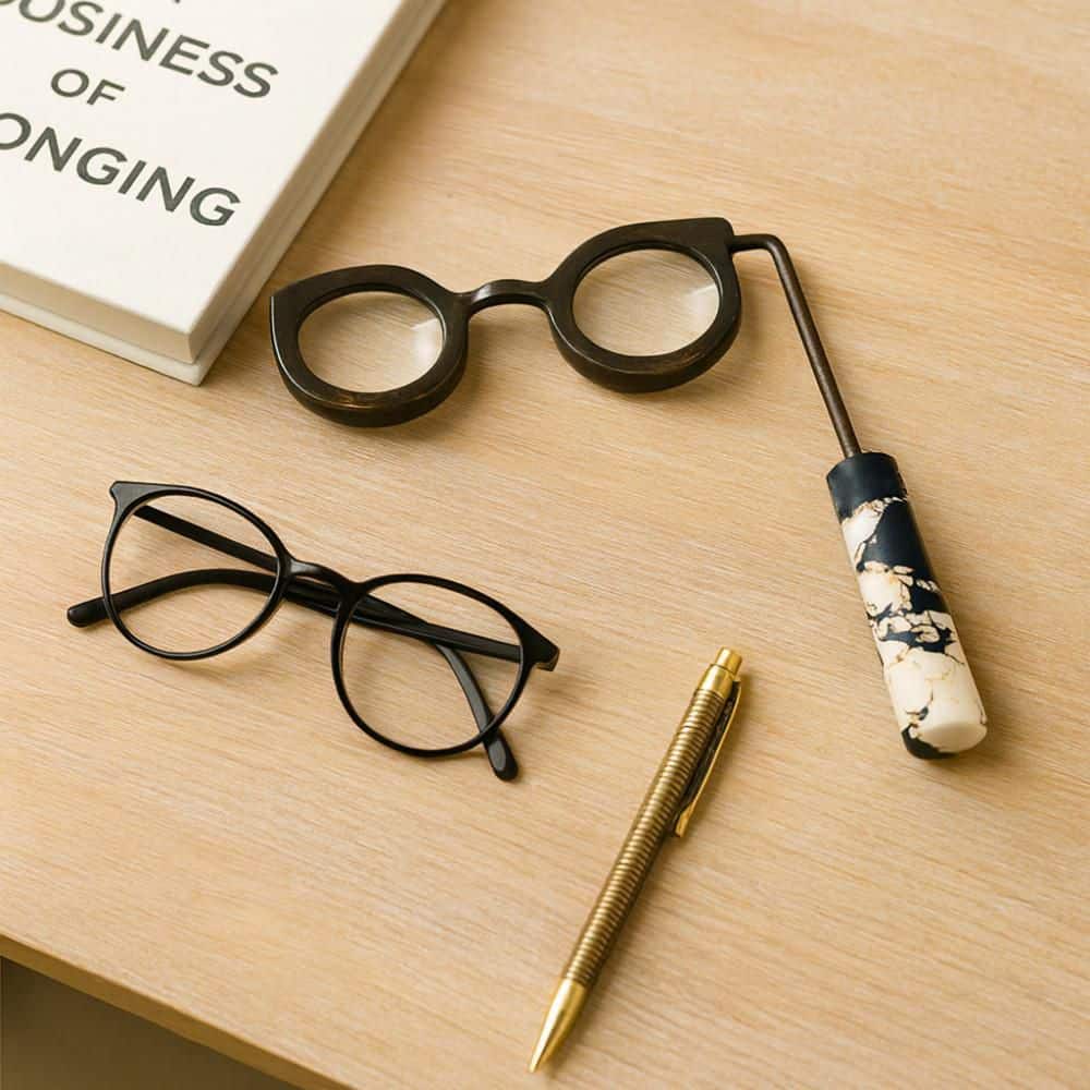 Bronze/Ivory 7 in. x 1 in. Marble Stone Handle Magnifying Glass Modern Sculpture price history on PriceWatchPro