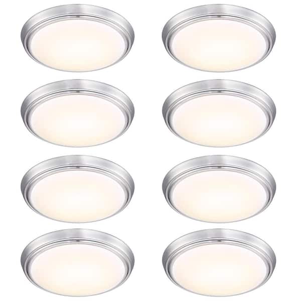 Pia Ricco 11 in. 1-Light Brushed Nickel Dimmable LED Flush Mount Ceiling Light (8-Pack in a case)