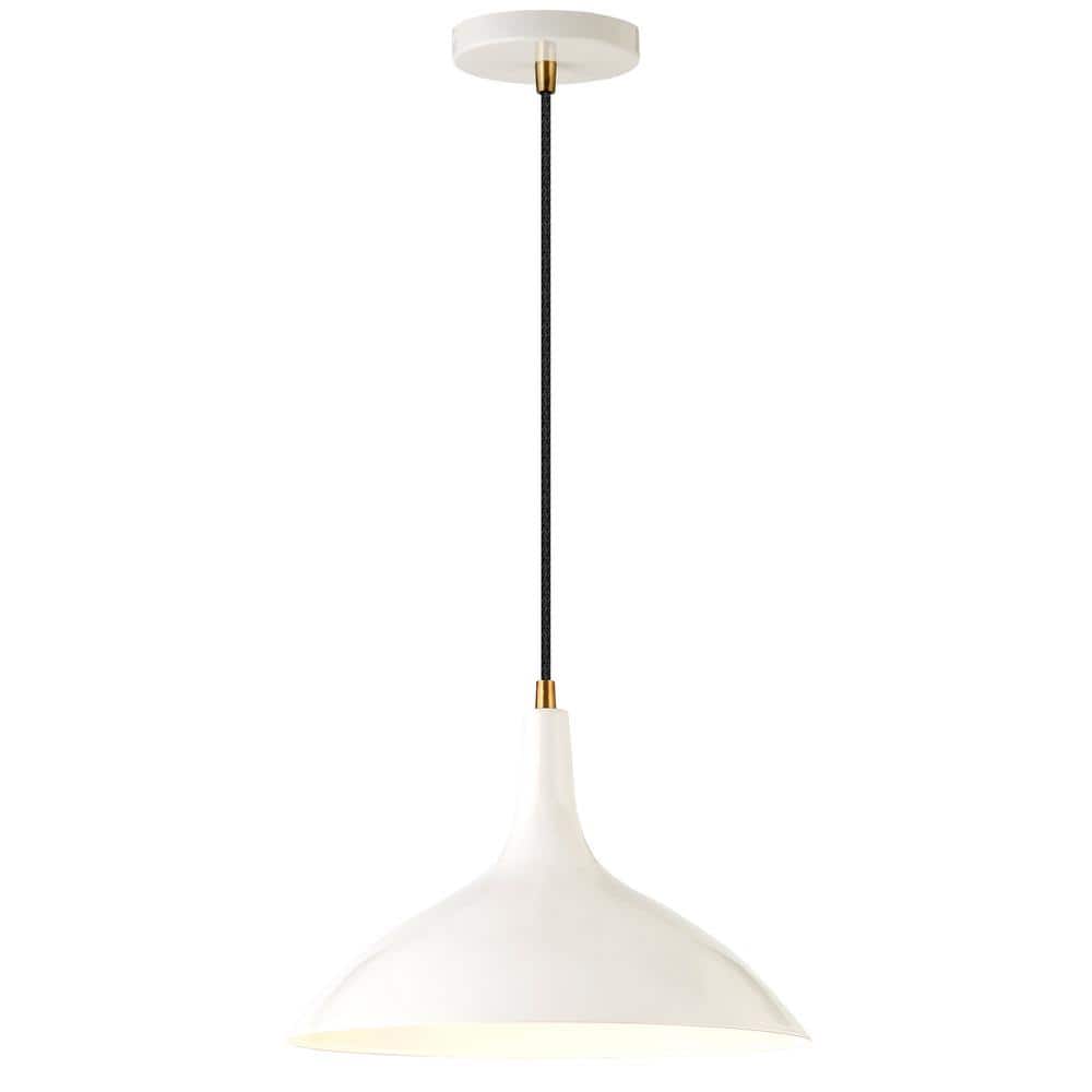 Minimalist Mid-Century Matte Black Drum Pendant with Brass Accents