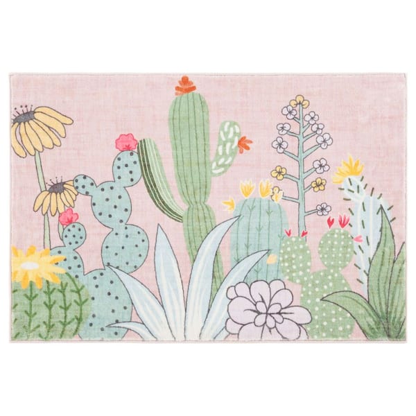 Door And Kitchen Mat Pink/Green 3 ft. x 5 ft. Machine Washable Desert Garden Area Rug