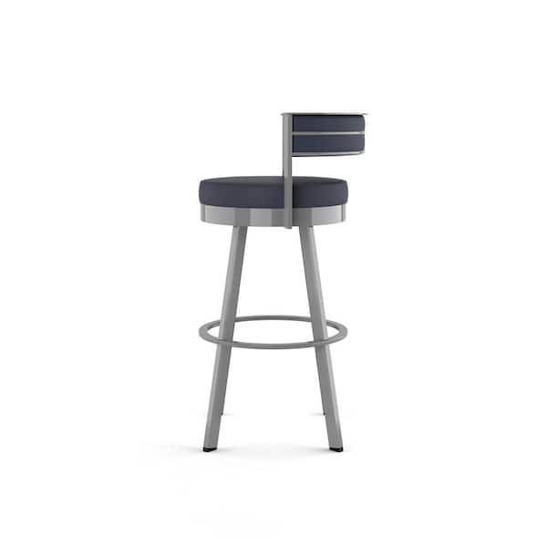 Browser 26 in. Navy Blue Faux Leather Glossy Grey Metal Swivel Counter Stool