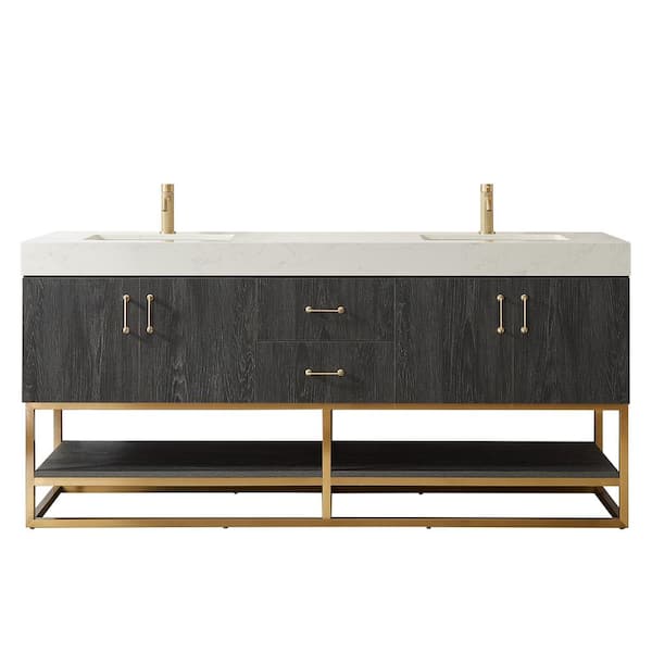 Alistair 72 in. W x 22 in. D x 33.9 in. H Double Sink Bath Vanity in North Black Oak w/ White Grain Stone Composite Top