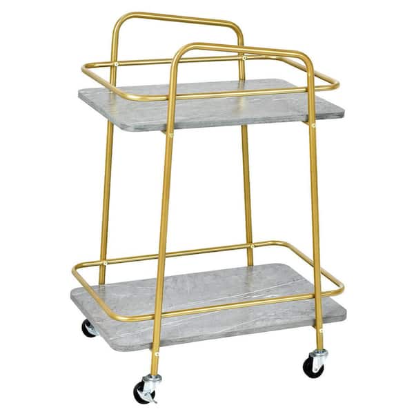 Gymax Gold Serving Kitchen Cart Utility Trolley on Wheel Rolling Rack with Handle