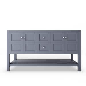 Alicia 59 in. W x 21.75 in. D x 32.75 in. H Bath Vanity Cabinet without Top in Matte Gray with Chrome Knobs
