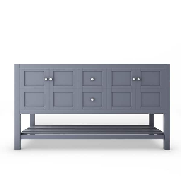 castellousa Alicia 59 in. W x 21.75 in. D x 32.75 in. H Bath Vanity Cabinet without Top in Matte Gray with Chrome Knobs