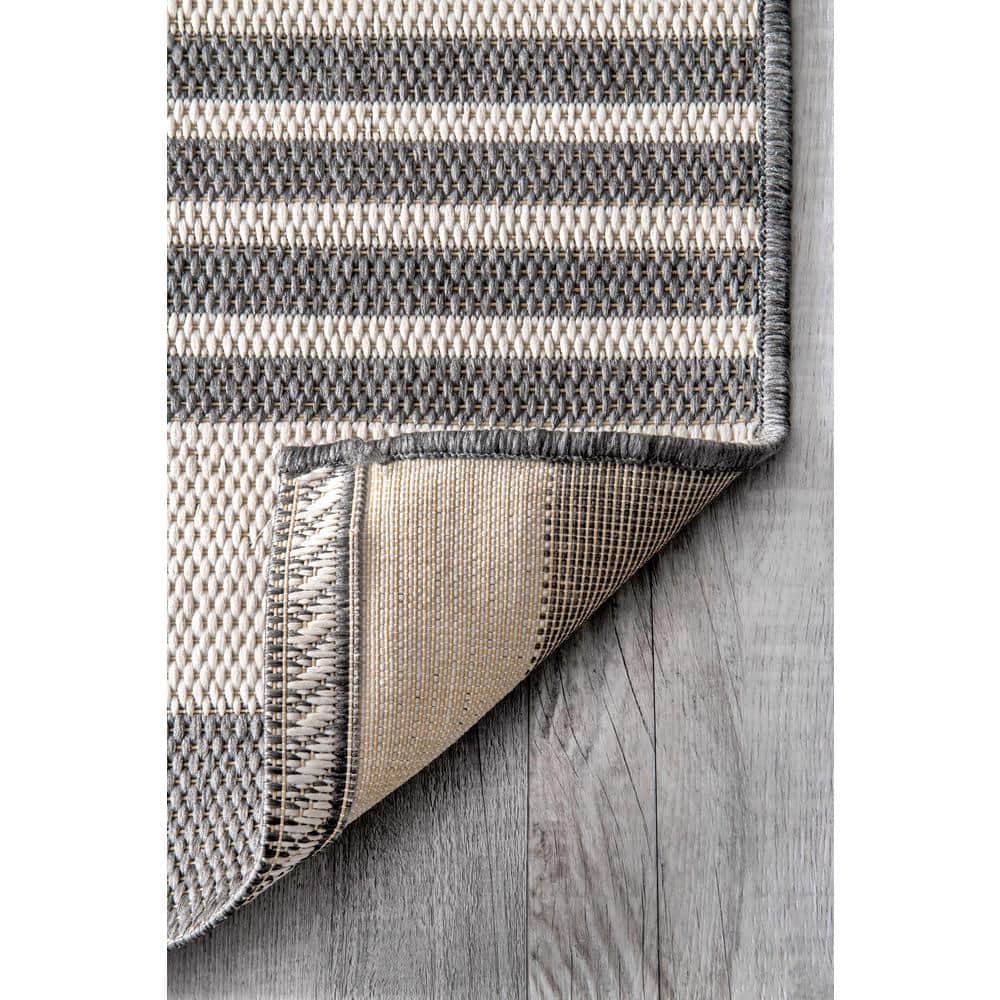 Beige and Gray Striped Synthetic 4' x 6' Reversible Area Rug