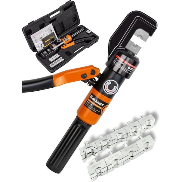 1/8 Wire Rope Hydraulic Crimping Tool Kit 12-2/0 AWG with 9 Die Sets 180° Rotatable Head for Cables