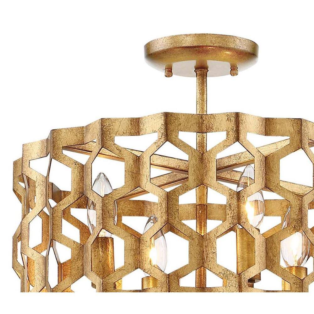 Pandora Gold Leaf 4-Light Semi-Flush Mount Drum Pendant