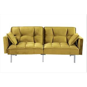 Bernal 75.6 in. W Velvet Greenish Yellow Twin Size Futon Sofa Bed