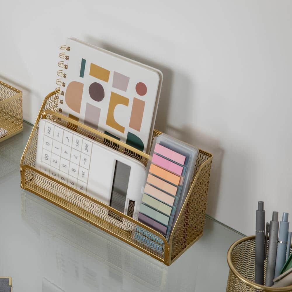 Gold Mesh 6-Piece Desktop Organizer Set