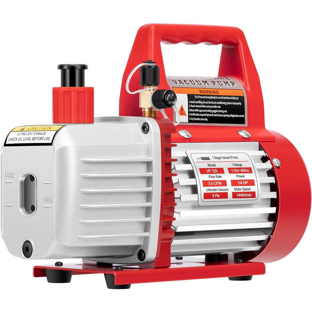 110-Volt 1/4 HP 3.5 CFM Single Stage Rotary Vane Air Vacuum Pump with Oil Bottle in Red price history on PriceWatchPro