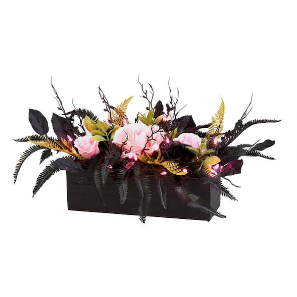 National Tree Company 16 in. Cute and Creepy Halloween Centerpiece with Battery Operated Pink LED Lights