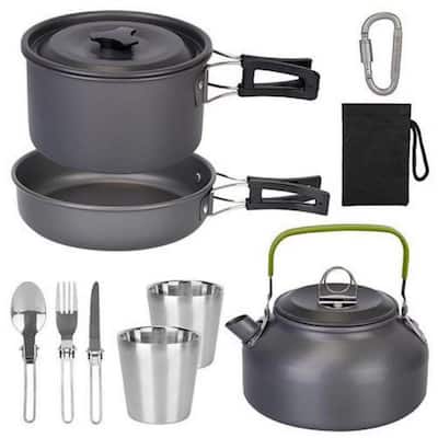 Wealers Camping Cookware Set - Compact Stainless Steel Campfire Cooking Pots and Pans | Combo Kit with Travel Tote Bag | Rugged Outdoor Cook Set for