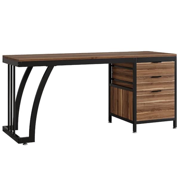 BYBLIGHT Helotes 59 in. Walnut Makeup Vanity Desk with 3-Drawers, Chic Makeup Desk with Reversible Drawers (Only Desk)