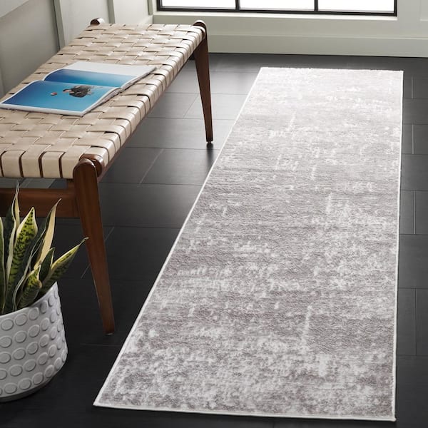 Amelia 2 ft. x 8 ft. Ivory/Stone Gray Abstract Distressed Runner Rug