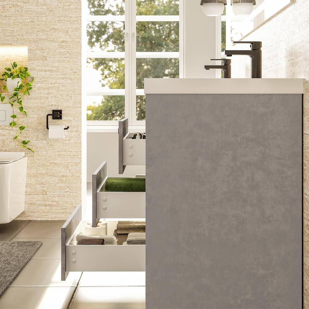 Cement Grey Double Sink Freestanding Bathroom Vanity with Acrylic Top