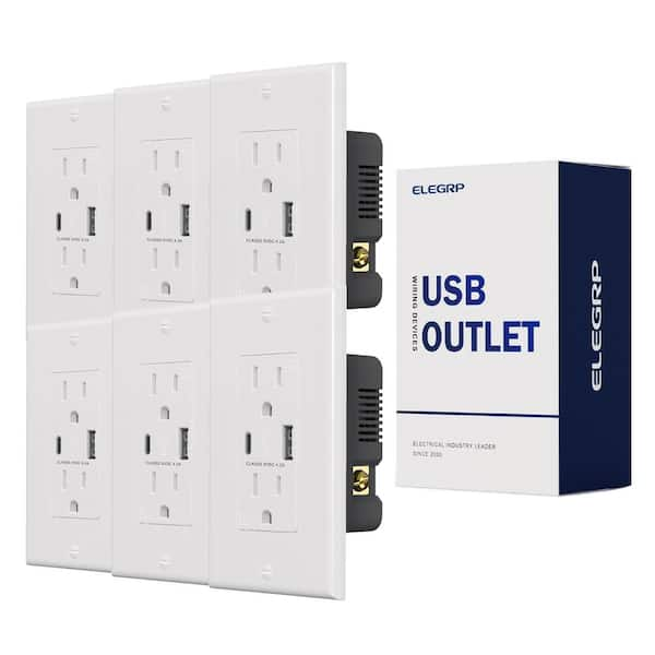 21W USB Wall Outlet with Type A and Type C USB Ports, 15 Amp Tamper Resistant, with Wall Plate,Black (6 Pack)