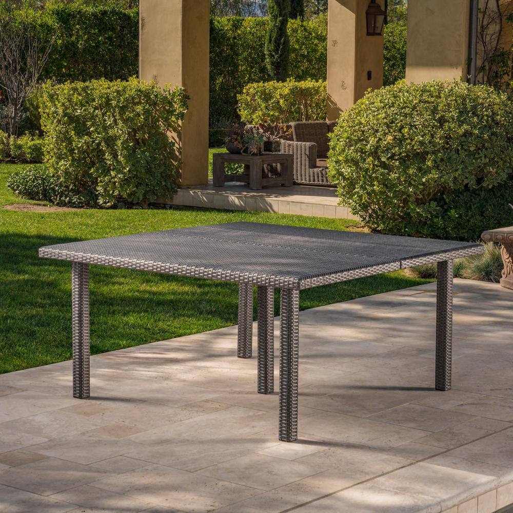 Gray Wicker and Iron Square Outdoor Dining Table