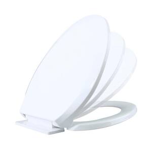 No Slam Slow Close Elongated Closed Front Toilet Seat in White