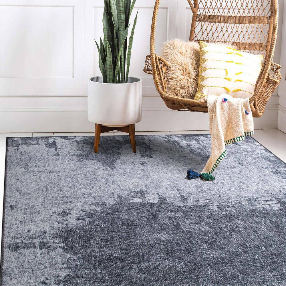 Gray Abstract Flat Woven Machine Washable Area Rug