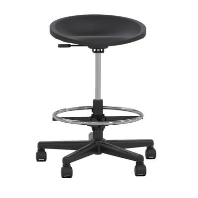 Black Swivel Tech Stool with Chrome Footrest Ring