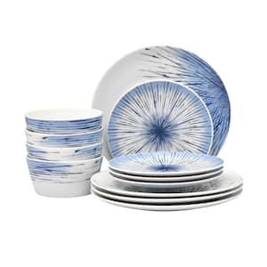 Hanabi Blue/White Porcelain 12-PieceDinnerware Set (Service for 4)