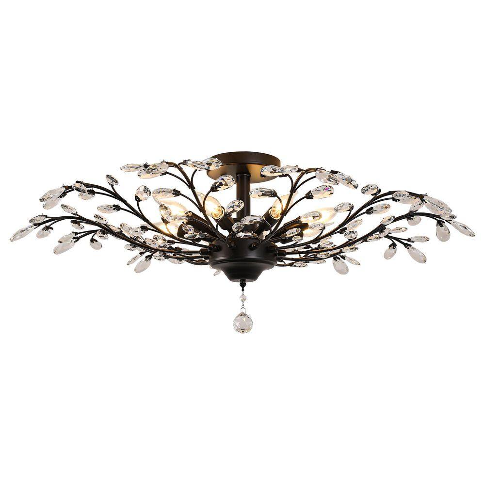 37.4 in. 8 Light Modern Crystal Black Dimmblae Semi-Flush Mount for Living Dining Room Bedroom Foyer, Bulbs not Included price history on PriceWatchPro