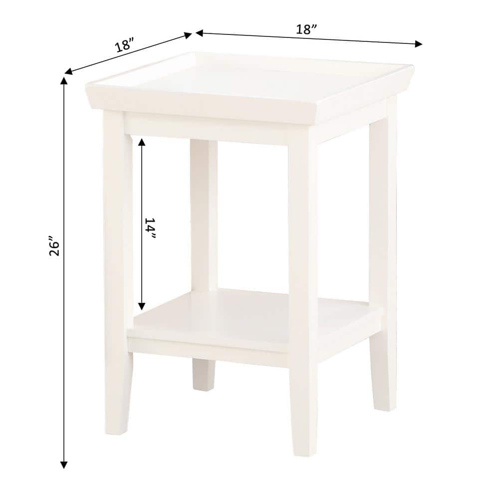 White Rubberwood End Table with Shelf and Raised Edges