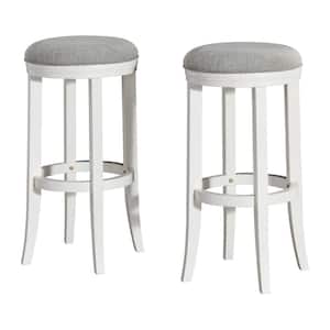 Natick White Bar Height Stool (2-Pack) with Cushioned Seat