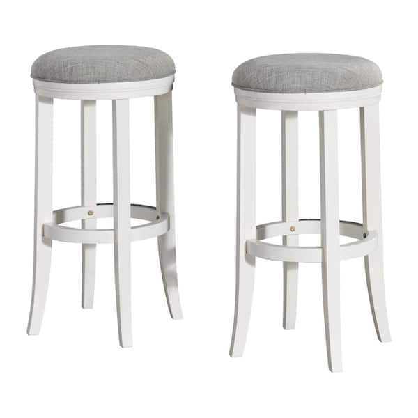 Alaterre Furniture Natick White Bar Height Stool (2-Pack) with Cushioned Seat