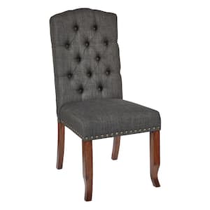 Jessica Charcoal Fabric Tufted Dining Chair with Bronze Nail-Heads and Coffee Legs