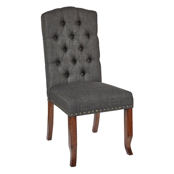 OSP Home Furnishings Jessica Charcoal Fabric Tufted Dining Chair with Bronze Nail-Heads and Coffee Legs