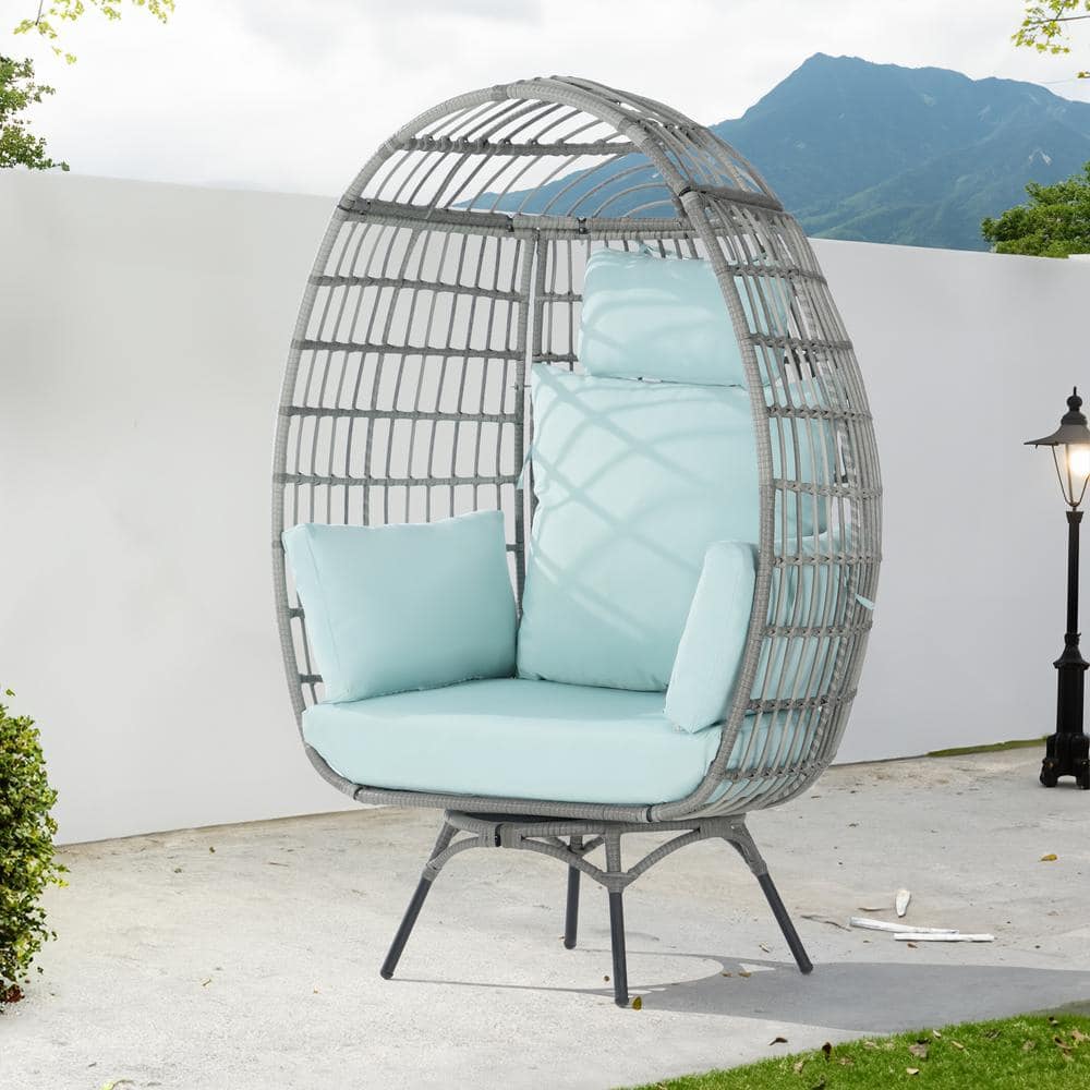 Patio Wicker Swivel Egg Chair, Oversized Indoor Outdoor Egg Chair, Gray Rat