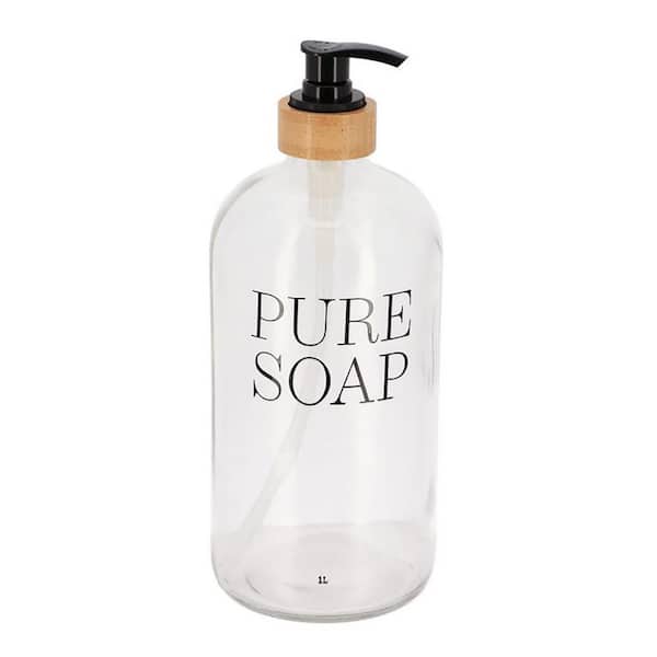 EVIDECO French home goods Pure Soap Freestanding Soap Dispenser 34 FL OZ in Glass and Bamboo