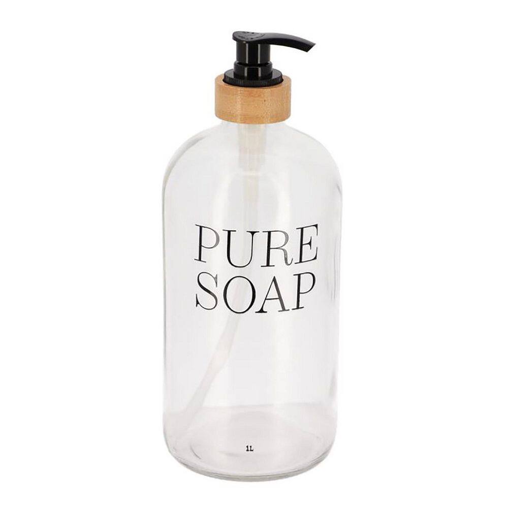 Pure Soap' Embossed Glass Soap Pump Dispenser, Red