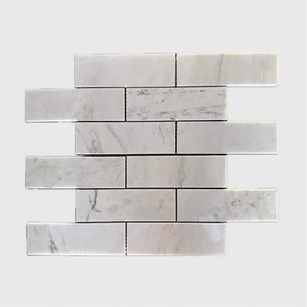 Rain Forest 12 in. x 12 in. Milky White Brick Marble Mosaic Tile (5 sq. ft./case)