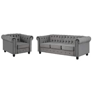Velvet Couches for Living Room Sets, Chair and Sofa 2 Pieces Top in Gray