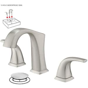8 in. Widespread Double Handle Black Bathroom Faucet Set 3-Holes Vanity Sink With Metal Drain In Brushed Nickel