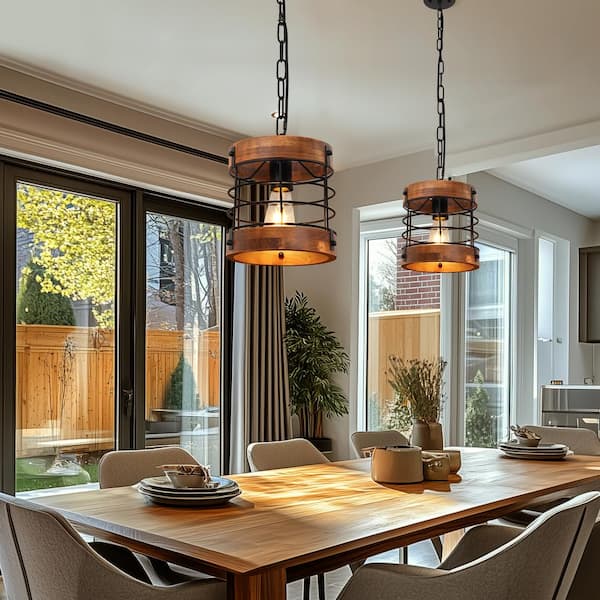 Briignite 8 in.1 Light Industrial Vintage Single Pendant, Wood and