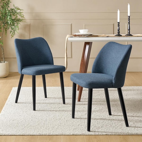 Eliseo Navy Modern Dining Chair with Solid Wood Legs (Set of 2)