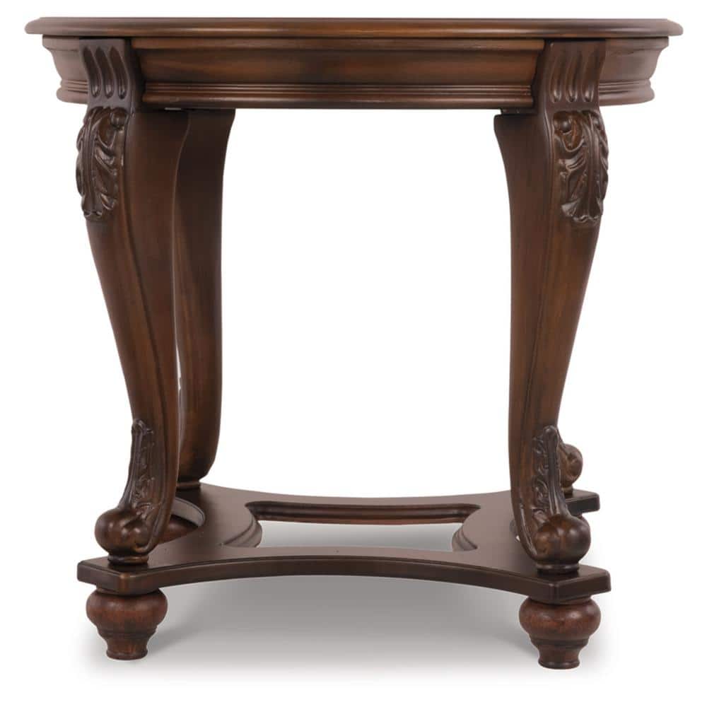 Round Dark Brown Wood and Glass End Table
