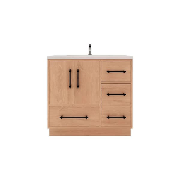 Victoria 36 in. W x 20 in. D x 35 in. H Single Sink Freestanding Bath Vanity in Red Oak with White Acrylic Top