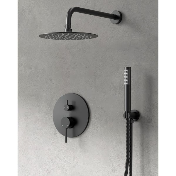 Pressure Balance 2-Spray Wall Mount 10 in. Fixed and Handheld Shower Head 2.5 GPM in Matte Black