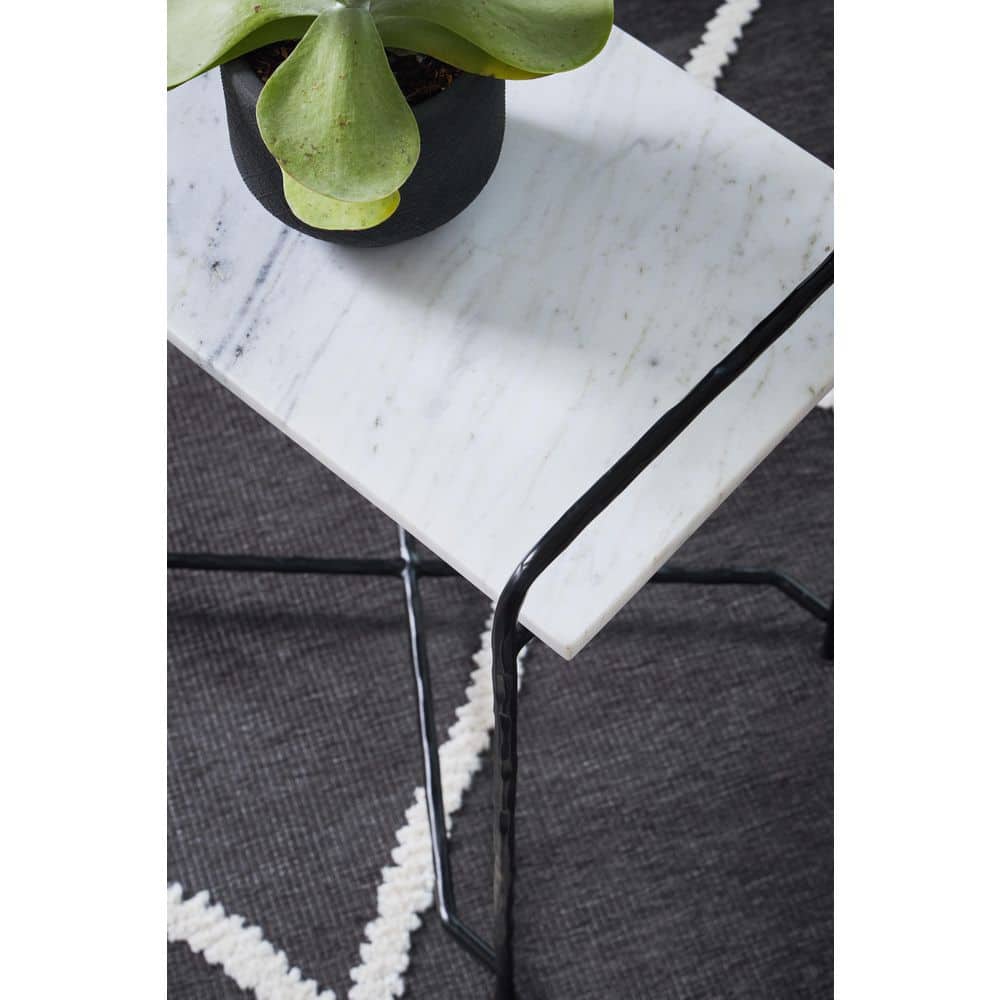 White Marble Top Black Metal Rectangular Accent Table