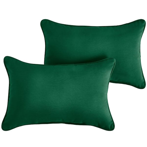 SORRA HOME Sunbrella Canvas Teal Green Rectangular Outdoor Corded Lumbar Pillows (2-Pack)